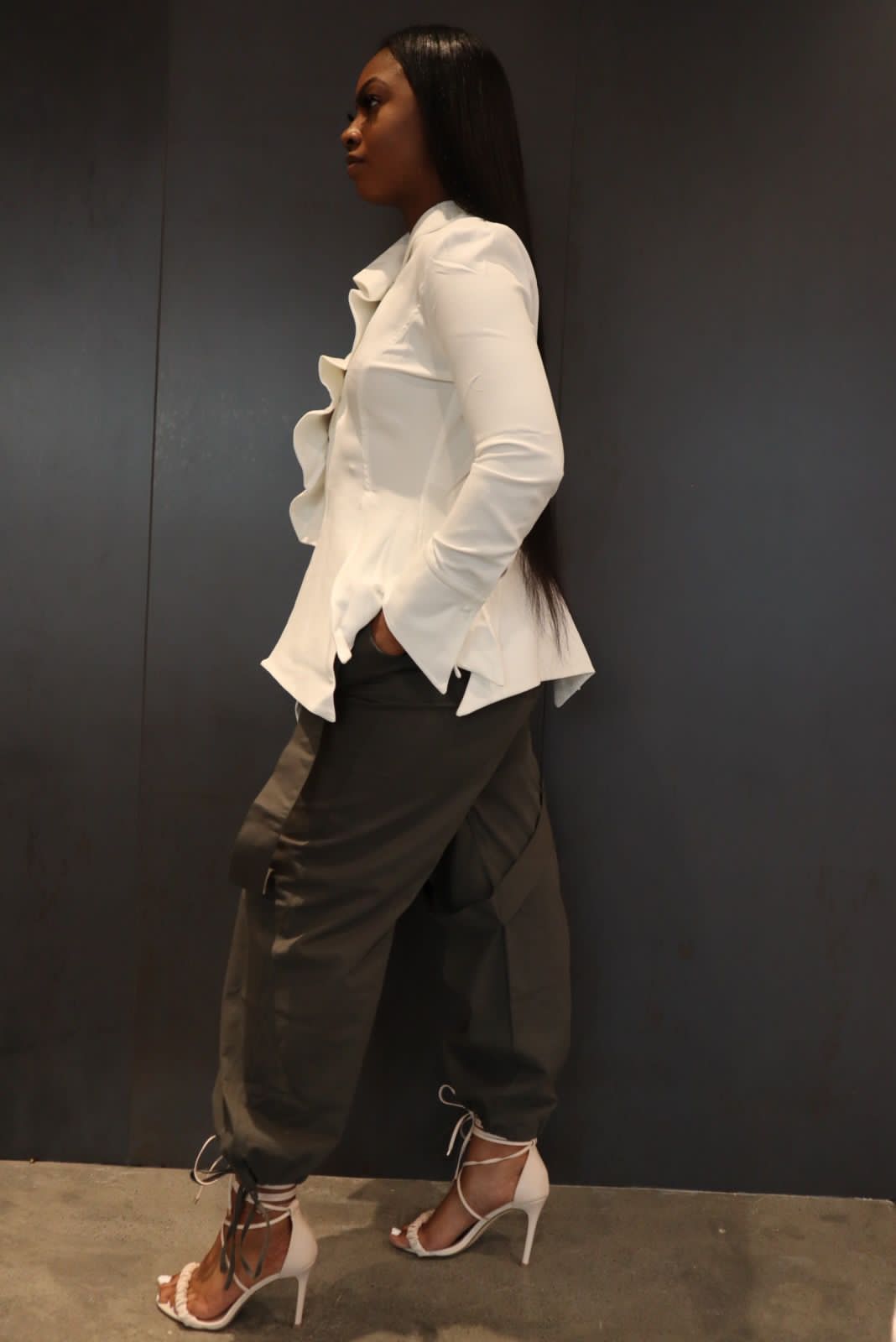 Shelby - Button Tapered Blouse with Pleated Front Asymmetrical Hem