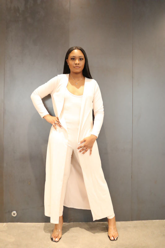 Kimberly Set - 2 Piece Set Solid Ribbed Skinny One-piece Jumpsuit with Coat