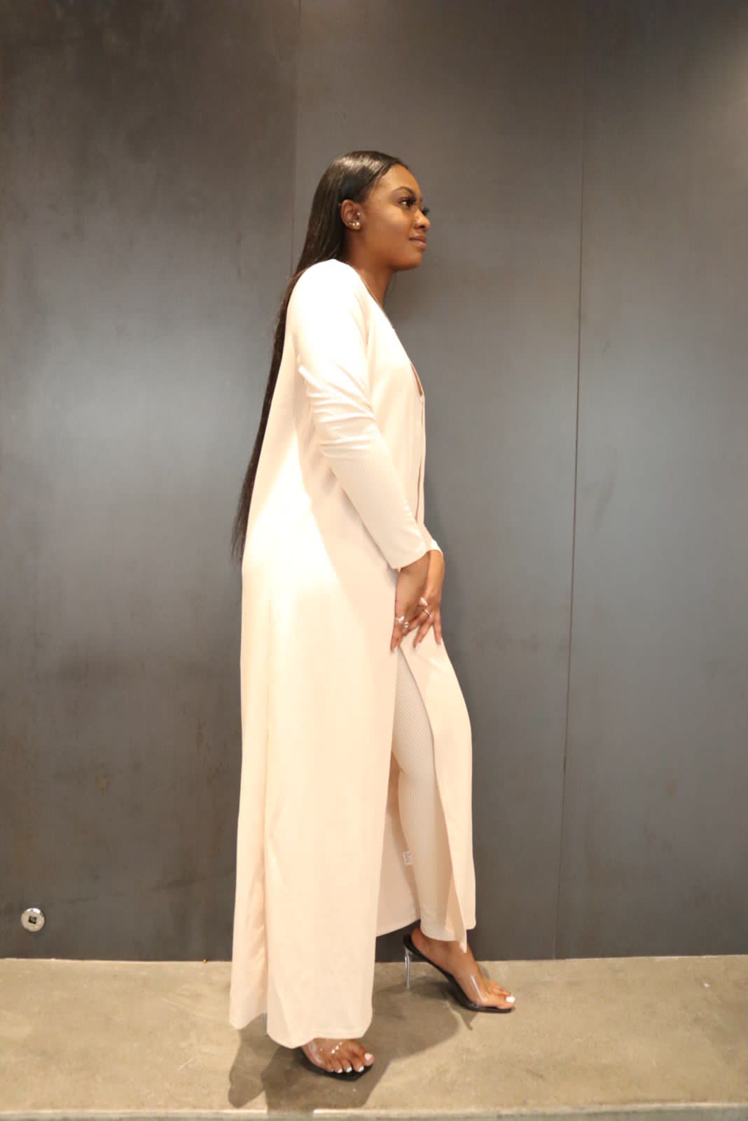 Kimberly Set - 2 Piece Set Solid Ribbed Skinny One-piece Jumpsuit with Coat