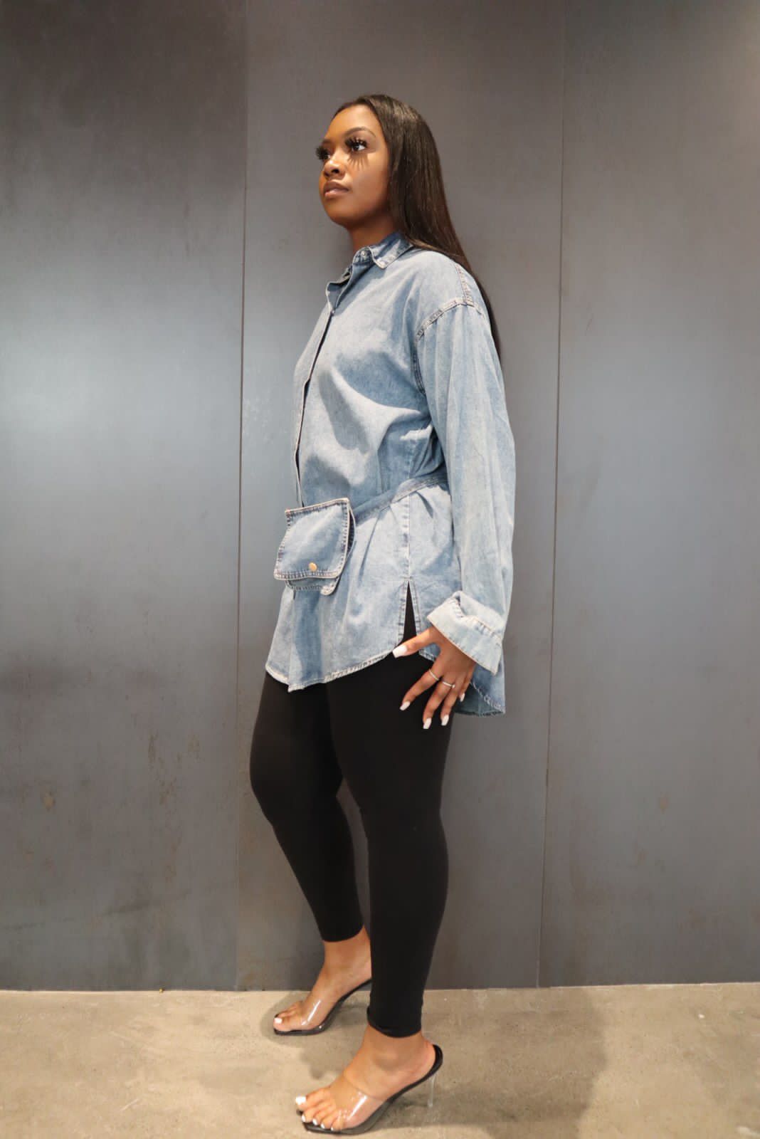 Jess - Denim Oversized Shirt Dress with Pocket Belt