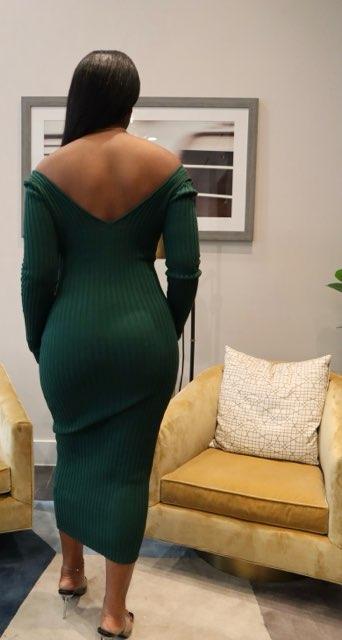 Sadie - Thick Long Sleeve V-neck Off the Shoulder, Long Bodycon Sweater Dress