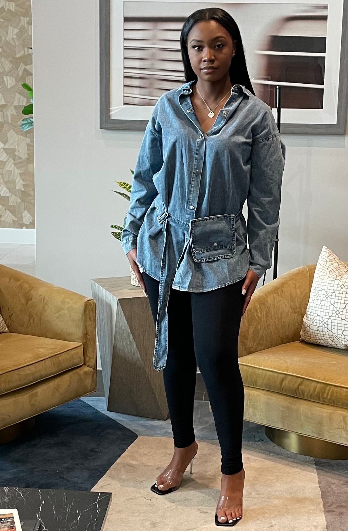 Jess - Denim Oversized Shirt Dress with Pocket Belt