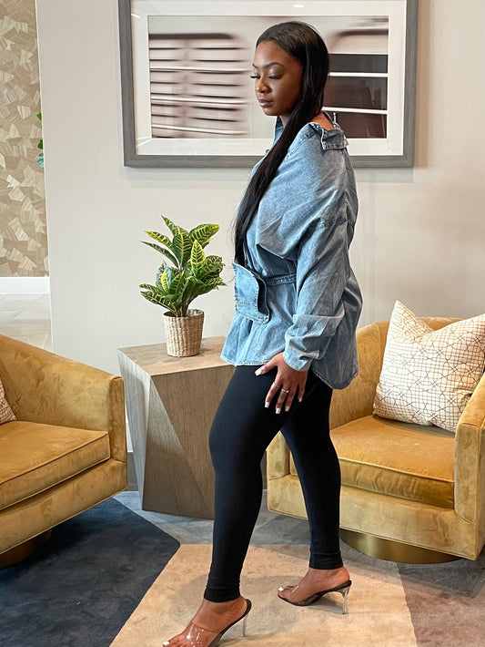 Jess - Denim Oversized Shirt Dress with Pocket Belt