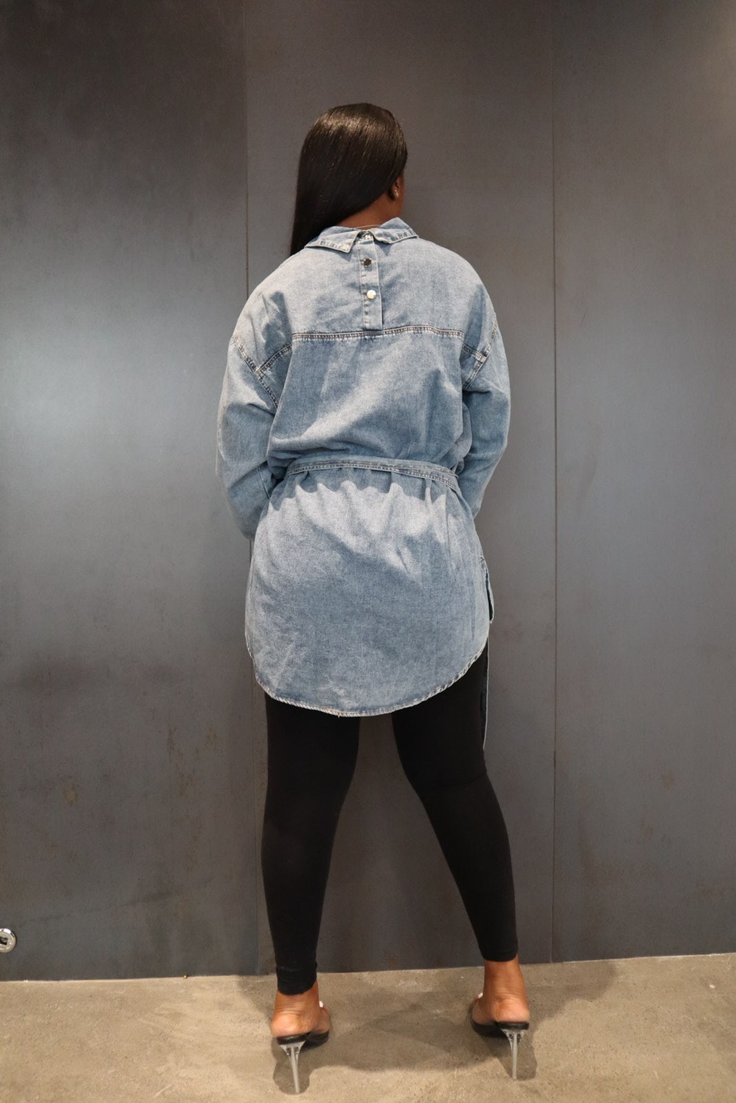 Jess - Denim Oversized Shirt Dress with Pocket Belt