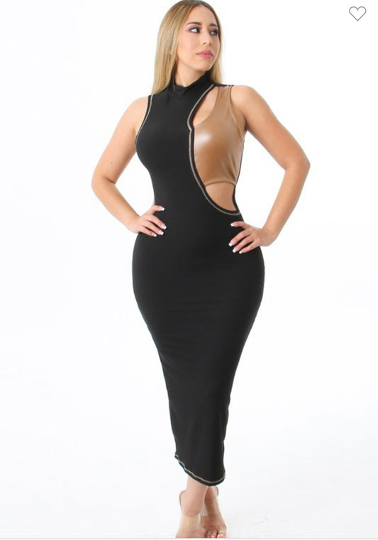 Mia Black Half PU Midi